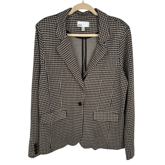 Nordstrom Rack Single Breast Blazer Black & Cream Check Print Office Work XL - Picture 1 of 10